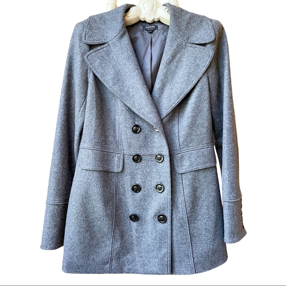 WORTH New York Gray Wool Button Up Overcoat